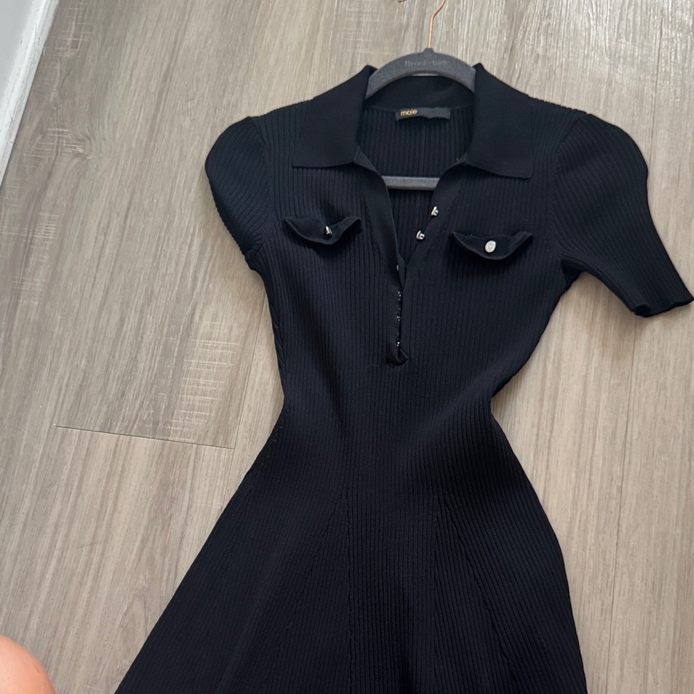 Maje Black Ribbed Mini Dress